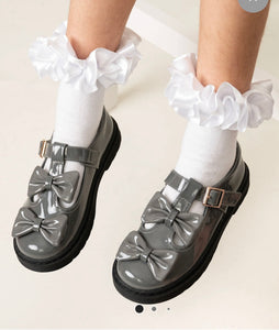 Caramelo AW25 Double Bow School Shoes 377102 Grey