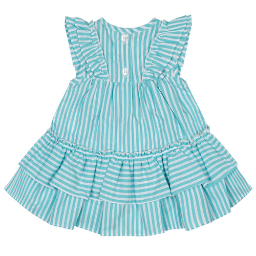 Little A SS24 Stripe Seersucker Dress Kourtney Aruba Blue 208