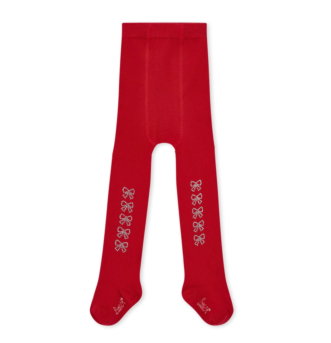 Little A AW25 Bow Diamonte Tights 413 Kamila Red