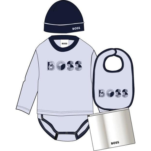 Boss AW25 Gift Set Body Suit , Hat, Bib Set 539 Pale Blue / Navy