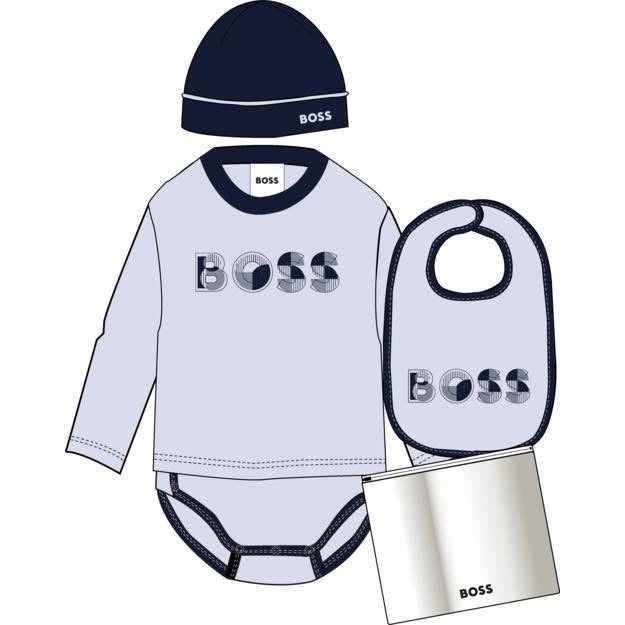Boss AW25 Gift Set Body Suit , Hat, Bib Set 539 Pale Blue / Navy