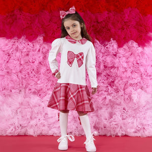 ADee AW25 Check Bow Dress with Peter Pan Collar 703 Snow White