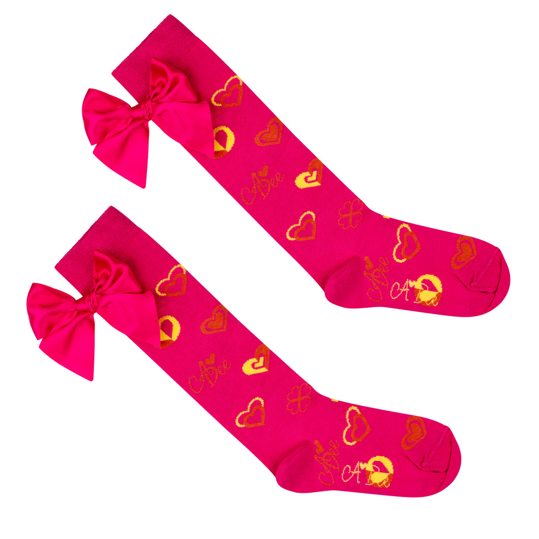 ADee SS24 Bow Knee High socks Mairi Hot Pink 908
