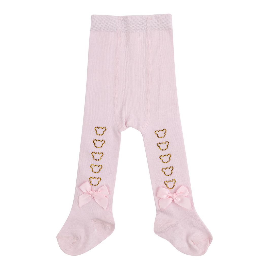 Little A AW24 Diamonte Bear Tights Gladys 317 Baby Pink