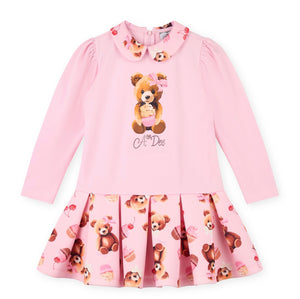 ADee AW25 Bear Print Mix Dress 709 Meadow Pink Fairy