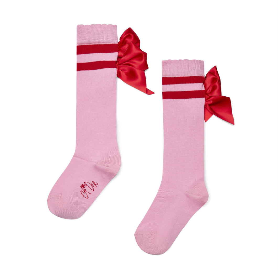 ADee AW25 Knee High Bow Sock 904 Lucy Peony Pink