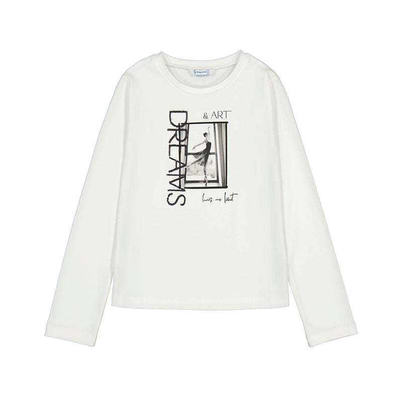 Mayoral AW25 Junior Girls Long Sleeved T-Shirt 7017 Cream