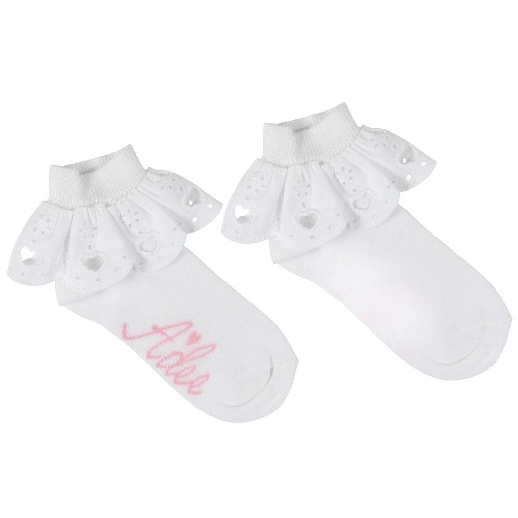 ADee SS24 Broderie Anglaise Ankle Sock 903 Lenni Bright White