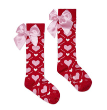 Load image into Gallery viewer, ADee AW25 Heart Print Bow Knee High Socks Leah 903 Red