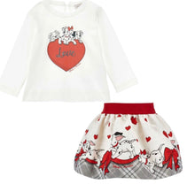 Load image into Gallery viewer, Monnalisa AW26 Monnalisa Bebe Girls Dalmatian Heart Top &amp; Skirt Set X 2 - Ivory Red
