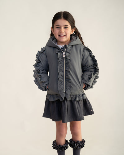 Caramelo AW25 Back To School Short Frilled Coat 342387 Grey