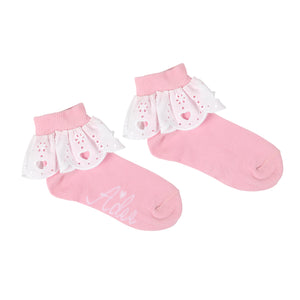 ADee SS24 Broderie Anglaise Ankle Sock 903 Lenni Pink Fairy