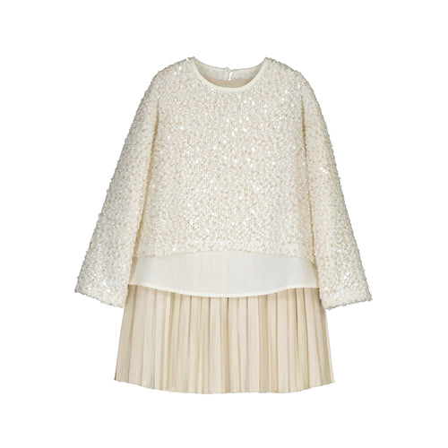 Mayoral AW25 Mini Girls Sequin Combined Dress 4925 Sand