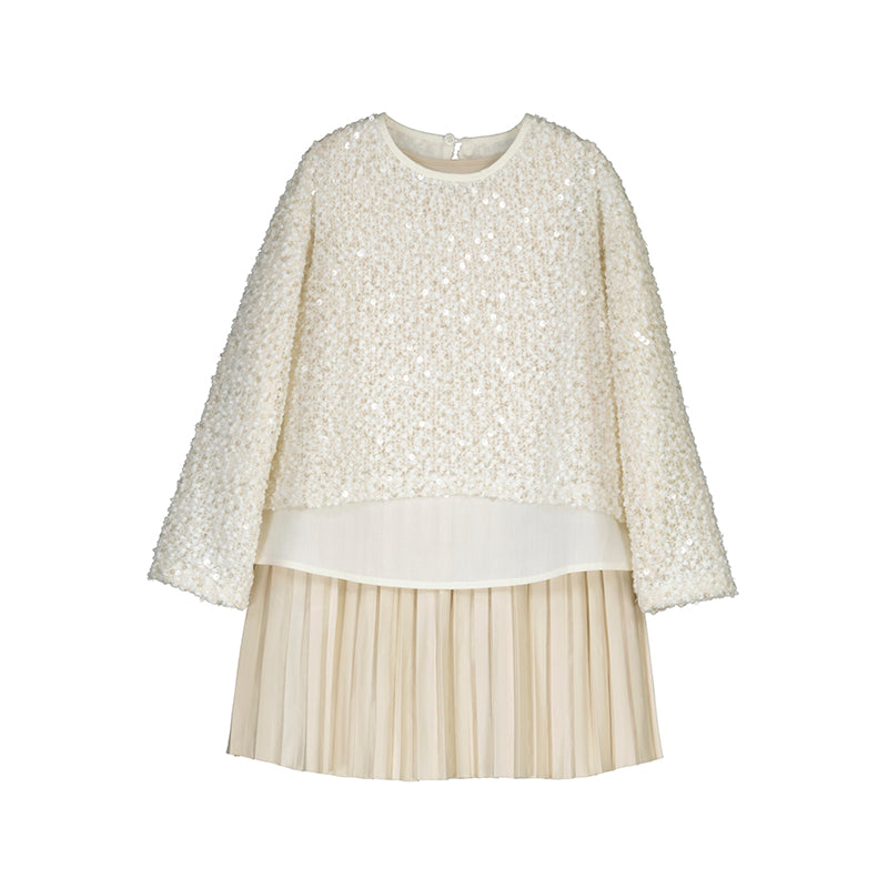Mayoral AW25 Mini Girls Sequin Combined Dress 4925 Sand