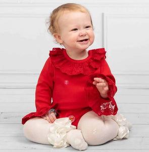 Caramelo Kids AW25 Frilly Long Sleeved Lace Trim Romper 034171