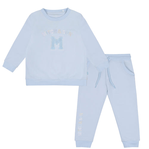 Mitch & Son AW24 Loopy Badge Crewneck Tracksuit Addy 407 Pale Blue