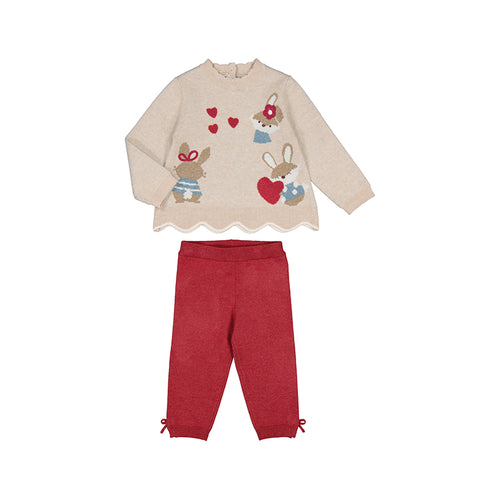 Mayoral AW24 Knit Legging Set 2549 Tomato Baby Girl