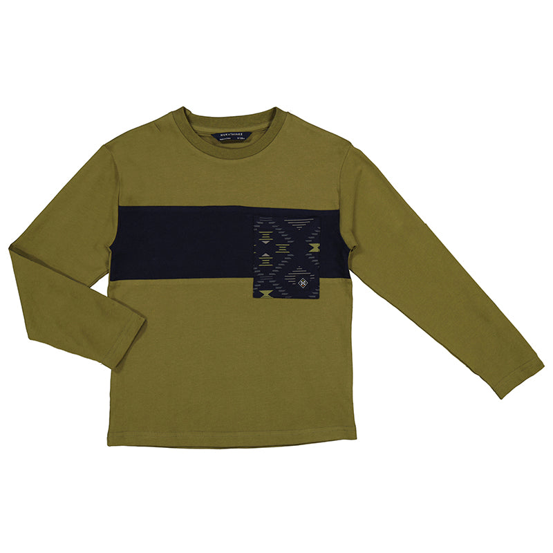 Mayoral AW24 Contrast Long Sleeved T-Shirt Junior Boys 7084 Khaki