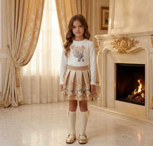 Load image into Gallery viewer, Monnalisa AW26  Girls Teddy Top &amp; Skirt Set X 2 - Ivory Beige Grey