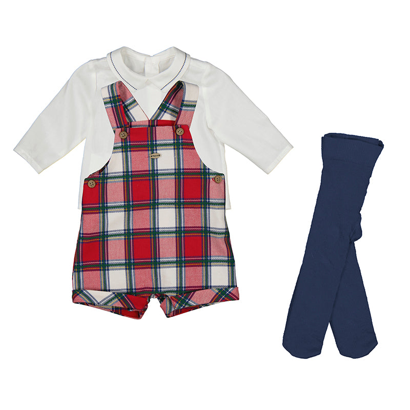 Mayoral AW24 Newborn Collection Dungaree & Tights Set Red 2631