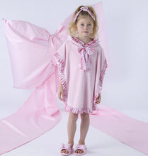 Load image into Gallery viewer, ADee SS26 Rosie 802 Bow Print Frill Towelling Poncho Pink Blossom