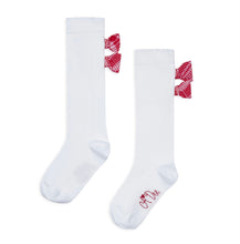 Load image into Gallery viewer, ADee AW25 Check Bow Knee High Socks 905 Landon Snow White