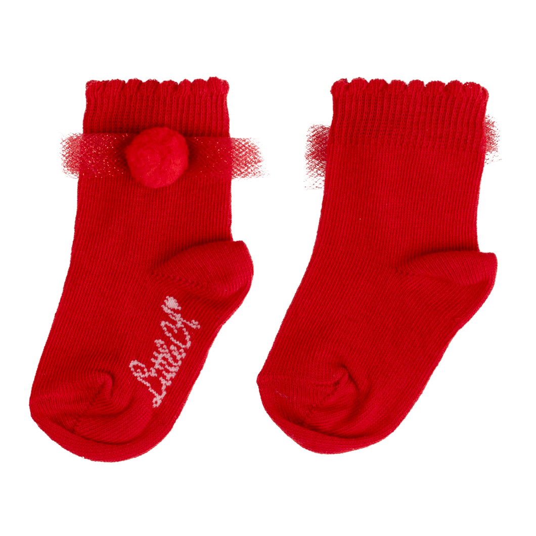 Little A AW24 Pom Pom Ankle Socks Harriet 413 Red