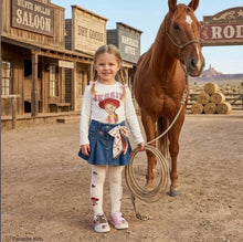 Load image into Gallery viewer, Monnalisa AW26 Toy Story Monnalisa Girls Toy Story Jessie Top &amp; Denim Skirt Set X 2 - Ivory Navy Blue