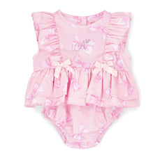 Load image into Gallery viewer, Little A SS26 Odessa Bow Print Romper 110 Pink Blossom