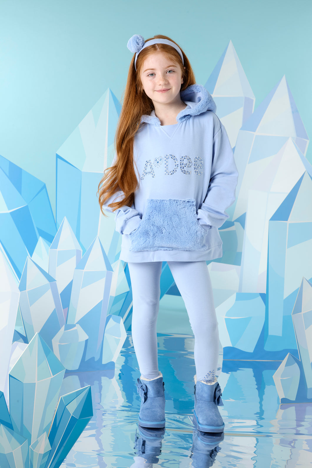 ADee AW24 Faux Fur detail Hoody Set 503 Peaches Iced Blue