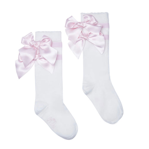 ADee AW25 Knee High Double Bow Socks 915 Maeve Snow White