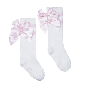ADee AW25 Knee High Double Bow Socks 915 Maeve Snow White