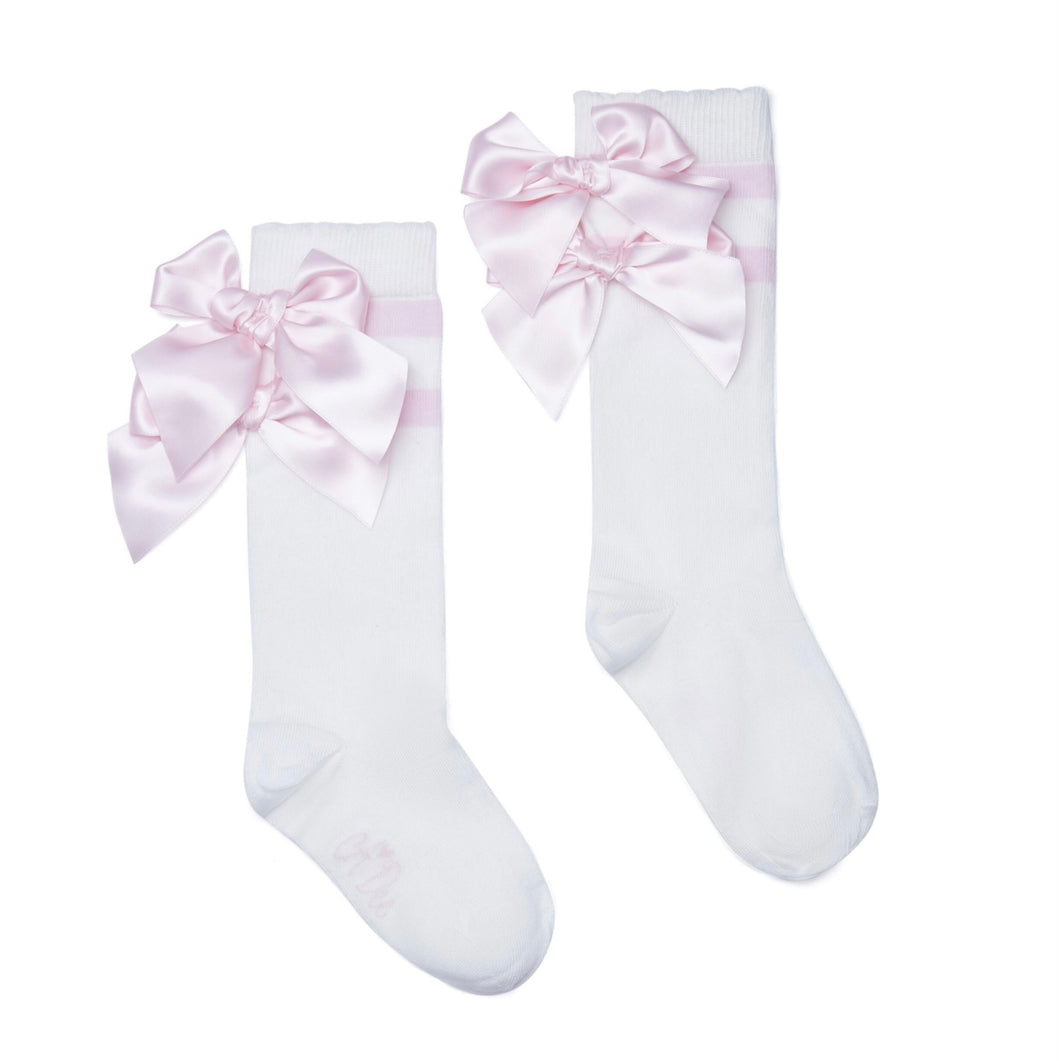ADee AW25 Knee High Double Bow Socks 915 Maeve Snow White