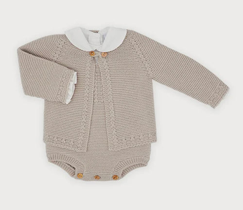 Sardon AW25 Boys Stone Knitted 3PC Jacket, Romper and Top
