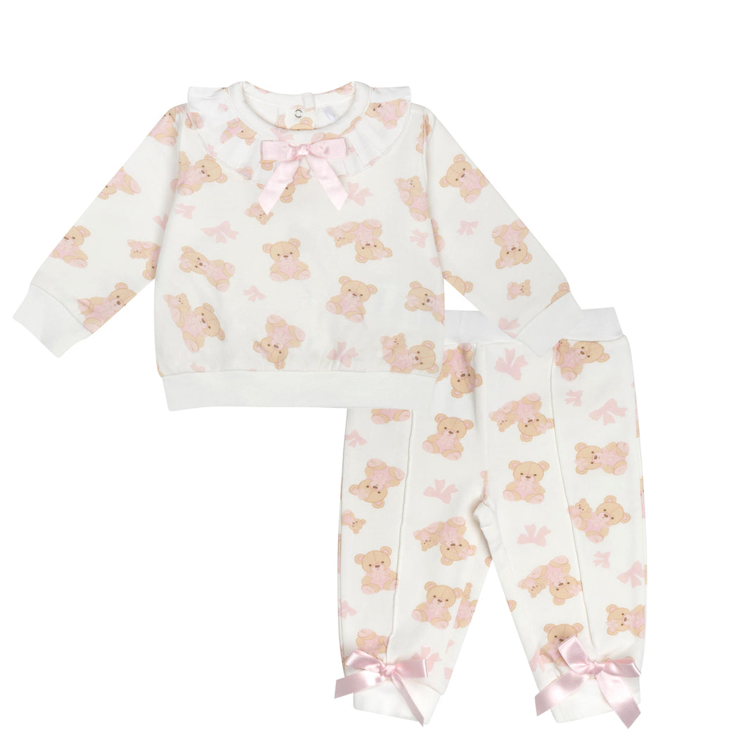 Little A AW24 Bear Print Tracksuit Giselle 309 Snow White