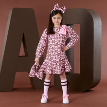 Load image into Gallery viewer, ADee AW25 Initial Icon Maisie Initial Print Bow Dress - Chocolate Brown 704