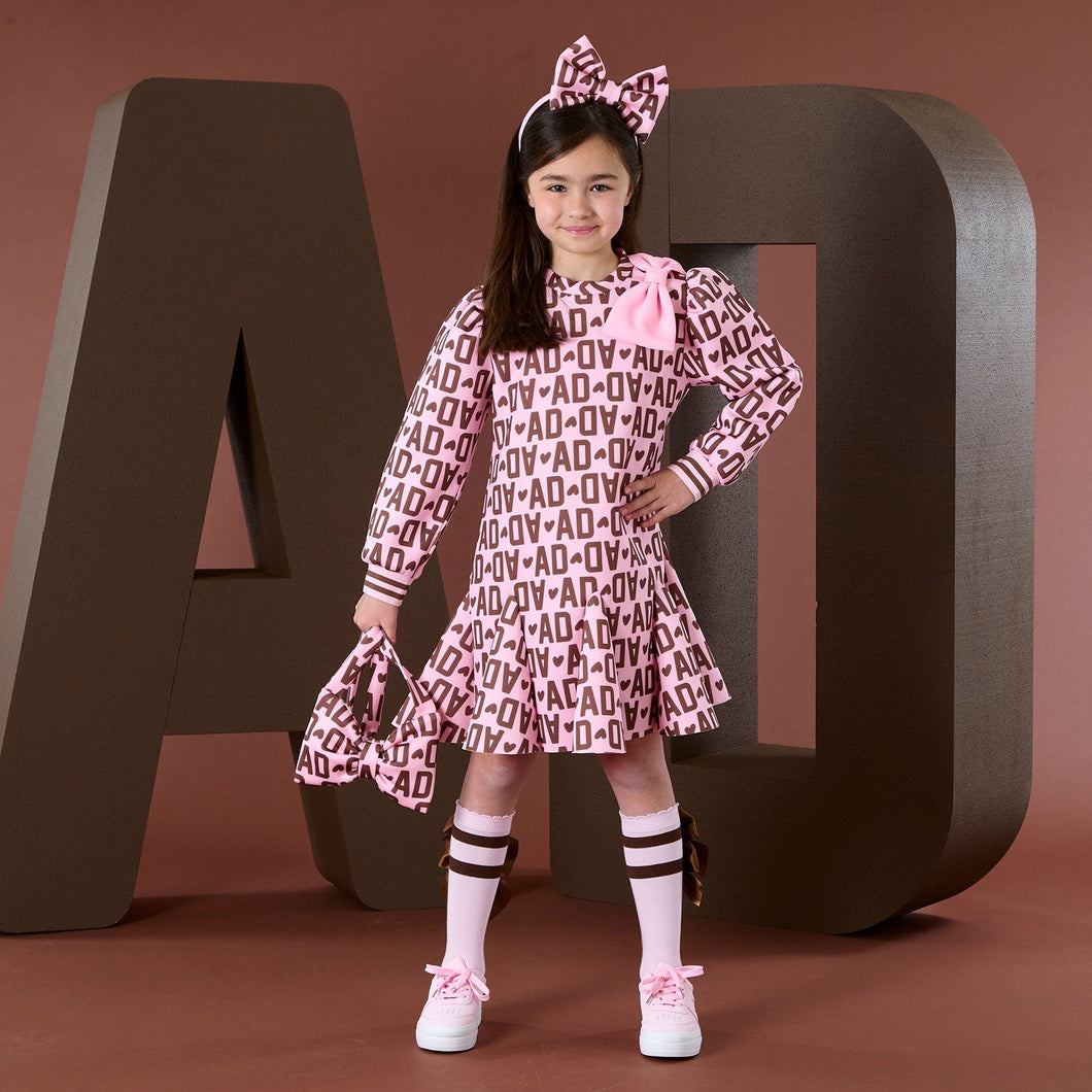 ADee AW25 Initial Icon Maisie Initial Print Bow Dress - Chocolate Brown 704