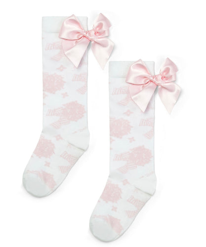 ADee SS25 Hydrangea Print Knee High Socks 901 Courtney Bright White