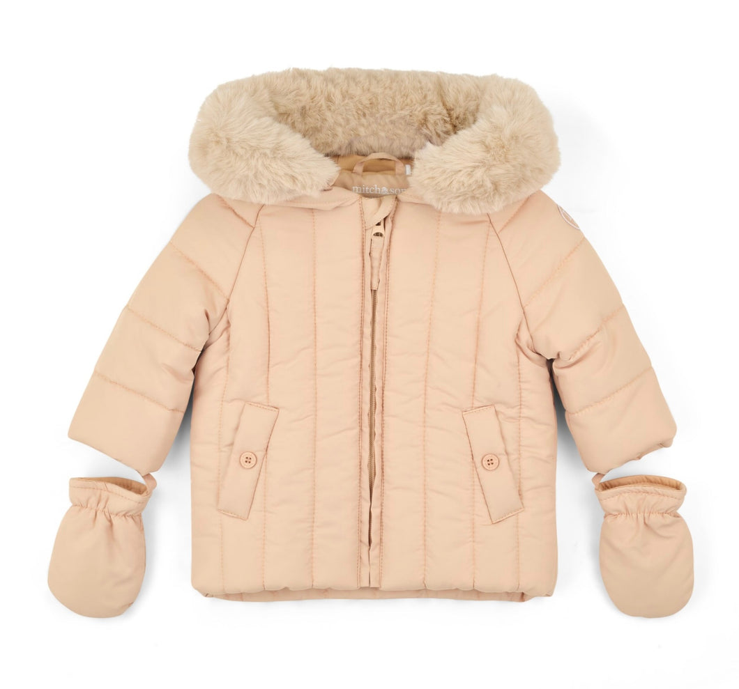 Mitch & Son AW25 Fur Trimmed Padded Jacket 701 Mikey Latte Beige