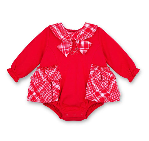 Little A AW25 Check Frill Romper 410 Kacey Red