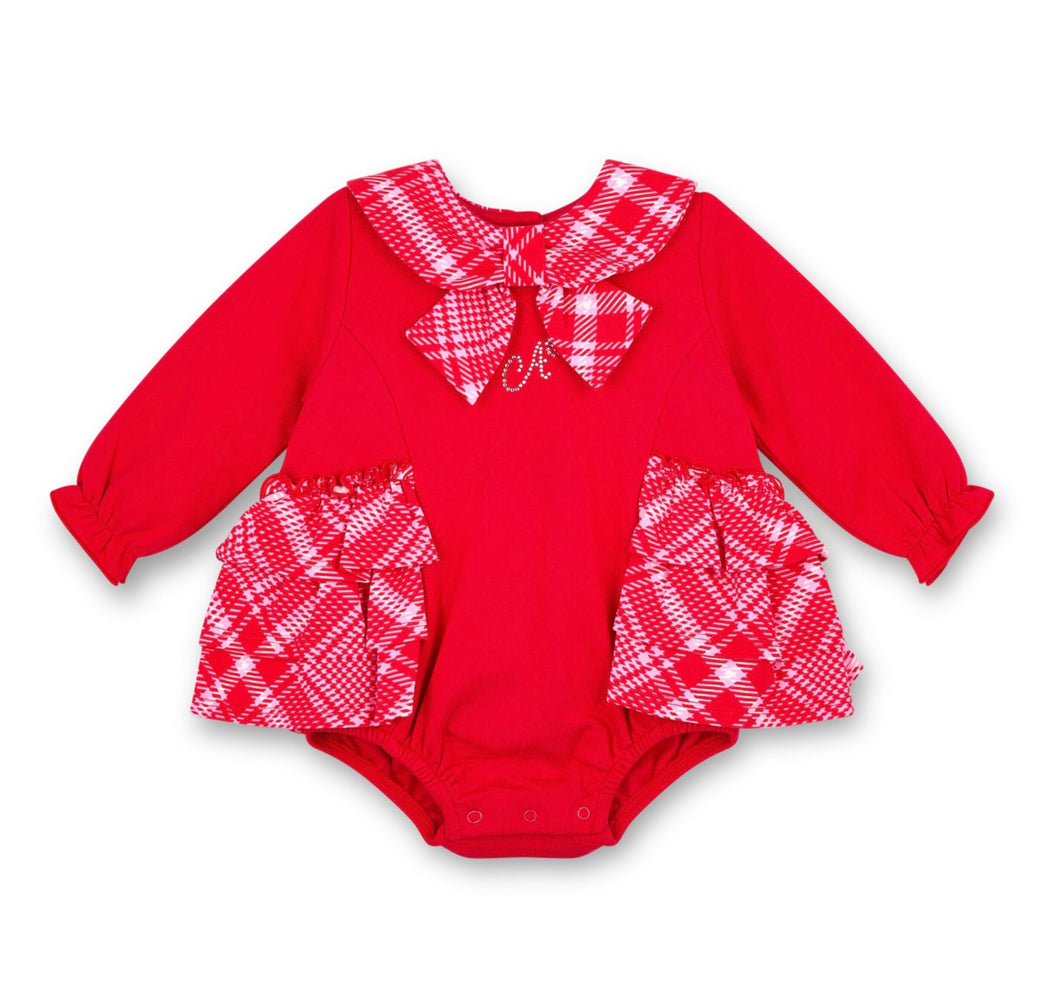Little A AW25 Check Frill Romper 410 Kacey Red