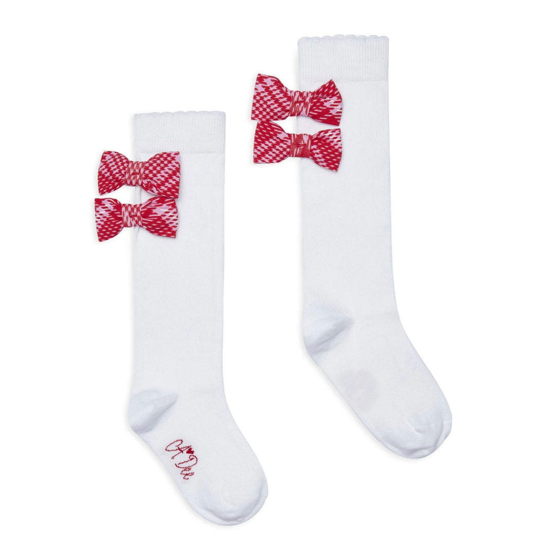 ADee AW25 Check Bow Knee High Socks 905 Landon Snow White