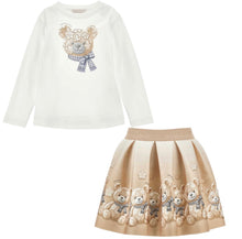 Load image into Gallery viewer, Monnalisa AW26  Girls Teddy Top &amp; Skirt Set X 2 - Ivory Beige Grey