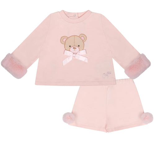 Little A AW24 Faux Fur Detail Short Set Gigi 313 Baby Pink