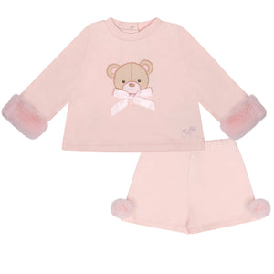 Little A AW24 Faux Fur Detail Short Set Gigi 313 Baby Pink