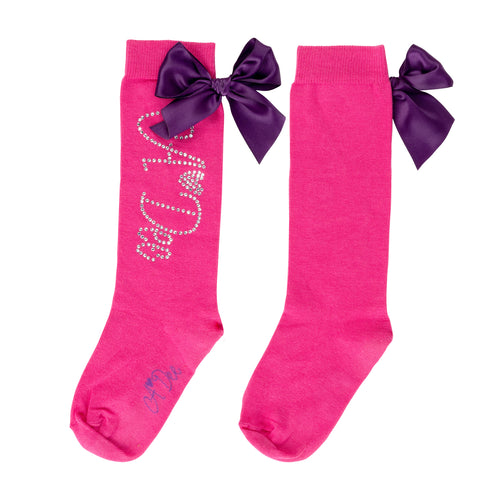 ADee AW24 Diamonte Knee High Socks 929 Tate Hot Pink