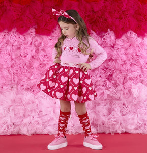ADee AW25 Heart Print Skirt Set 506 Lyla Peony Pink