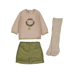Mayoral AW25 Boys Sweater, Shorts & Tights Set 2259 Olive
