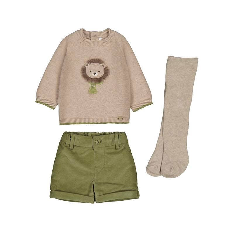 Mayoral AW25 Boys Sweater, Shorts & Tights Set 2259 Olive