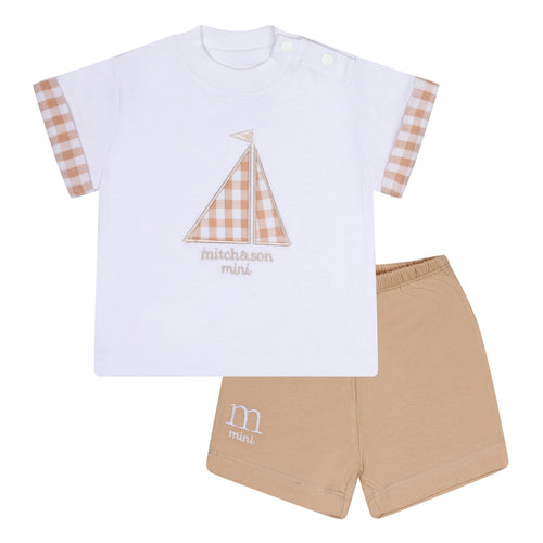 Mini Mitch & Son SS24 Gingham boat short set Sand 005